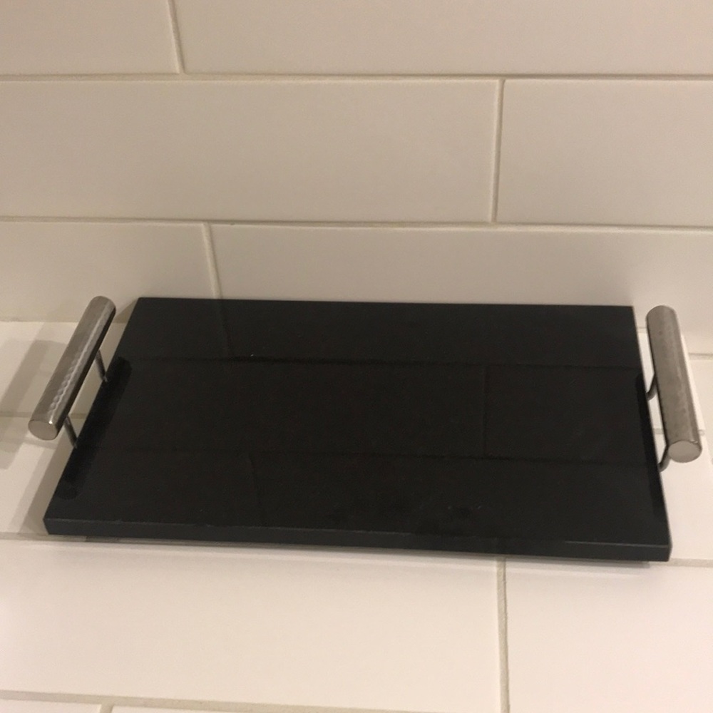 Black marble with silver handles tray